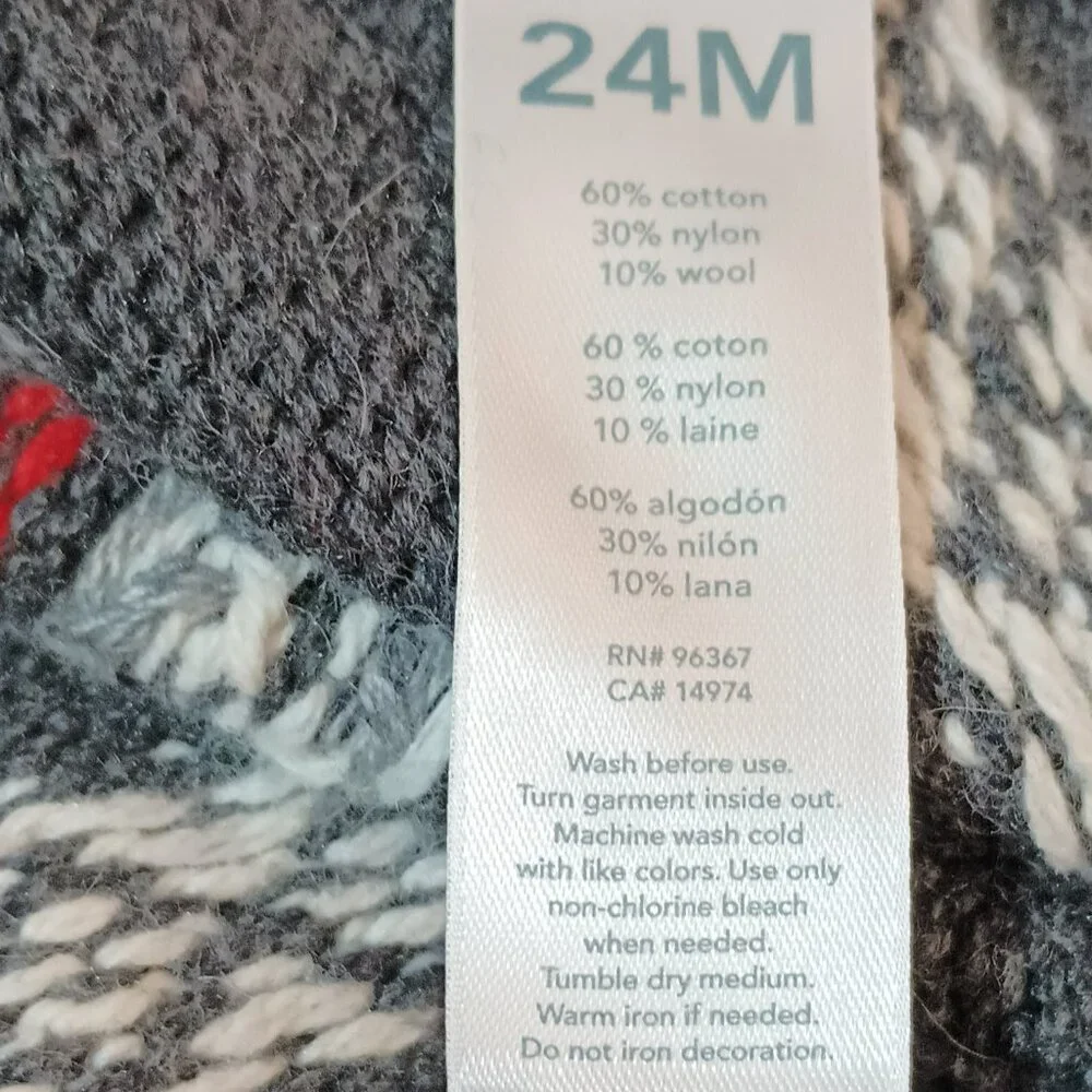 Oshkosh B'gosh Fairisle Cardigan Sweater 24M Gray and Red Shawl Collar